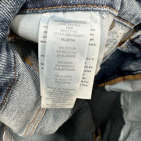 GOOD AMERICAN NWT Good Waist Chew Hem Cropped Jeans In Blue799 // 0 (25) - Picture 14 of 15